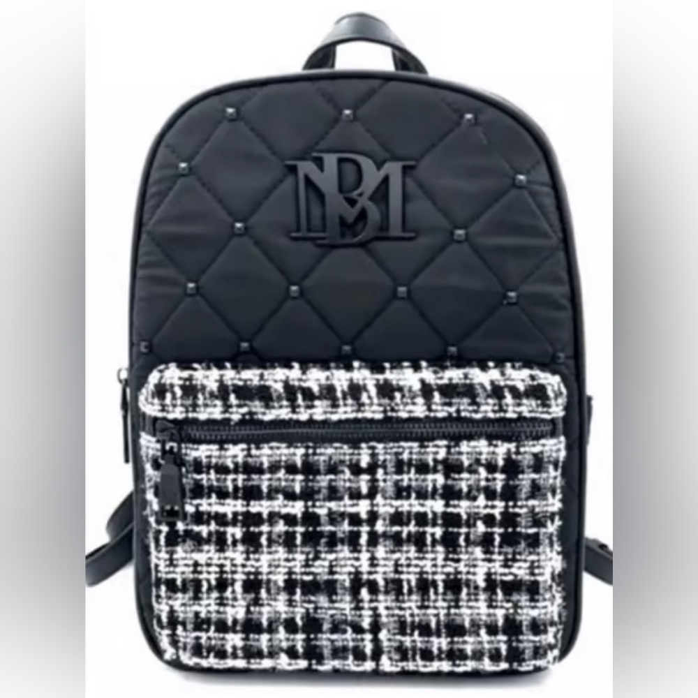 Badgley Mischka Studded Backpack, Vegan Leather & Houndstooth, Pocket NWT